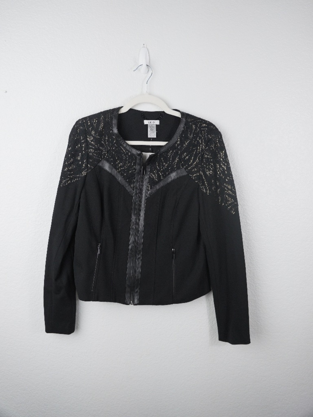 NWT Cache Women Black Gold Faux Leather Trim Jacket Blazer Size 10